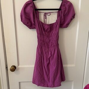 Sweetheart Puff-Sleeve Mini Dress in Purple